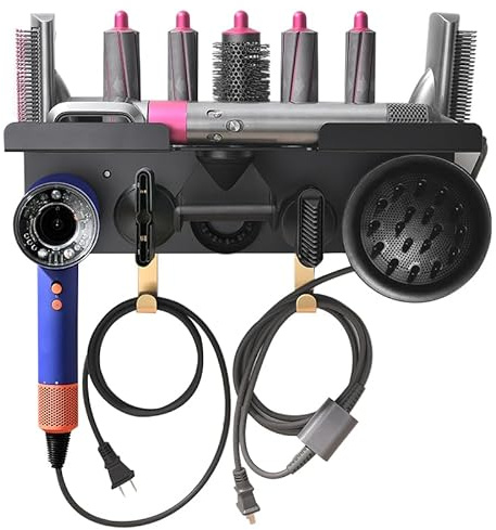 Wandhalterung mit Dyson Airwrap Styler HD16 Haartrockner, magnetischer Adsorptions-Organizer für Aufbewahrungsaufsätze, Rack mit Haken für Zubehör, Düsen, Fässer, Bürsten