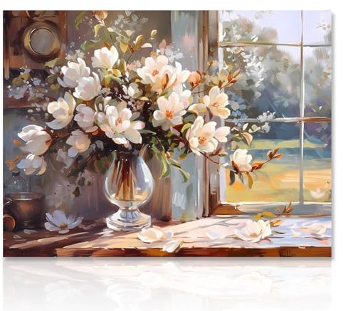 Alféizar de la ventana, cartel de arte de pared de flores, flores impresas en jarrón, cartel de baño de pared de plantas de la granja, decoración de la Sala de estar del dormitorio 12x16 sin marco