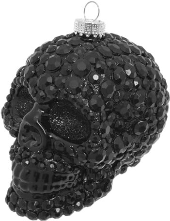 Krebs Glas Lauscha - Weihnachtsdekoration/Christbaumschmuck aus Glas - Totenkopf mit Strasssteinen - Farbe: Schwarz/Silber - Größe: ca. 10 cm