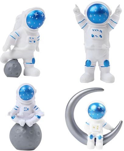 Regerly Astronauten Figur Deko, 4 Stück Astronauten Figur Spielzeug Spaceman Statuen Modell Tortendeko Kuchen Topper Geburtstag Weltraum Thema Party Geschenke Kuchendekoration Blau (Blau)