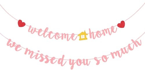 Calkkrer Willkommen Zurück Willkommen Zuhause Deko Set, Willkommen Party Dekoration, Willkommen Zurück Banner, Heimkehr Party Deko, Willkommen Zurück Deko(Rosa Gold)