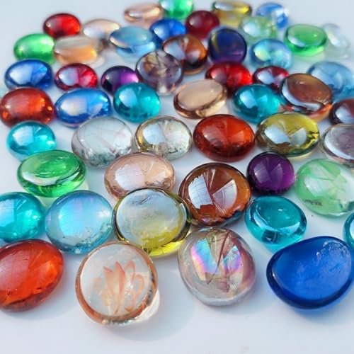 Glasnuggets Lot de 50 à 60 galets en verre multicolores de qualité supérieure - 250 g - Environ 50 à 60 pièces - Mélange de pierres décoratives pour vase - Mélange de pierres de 15 à 21 mm - Pour