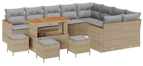 vidaXL Garten-Sofa-Set mit Kissen mit Speicher Beige Poly Rattan, Garten- und Terrassenmöbel, modulare Anordnung, UV-beständige Materialien, Bequeme Sofas für die frische Luft!