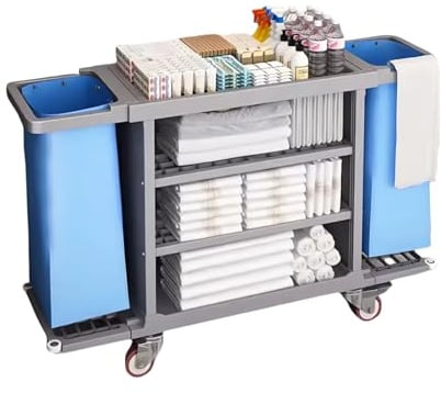 Carro Limpieza Comercial,Carro De Limpieza con Laterales Plegables,Carrito De Limpieza Multifuncional,para Oficinas, Hoteles, Aeropuertos, Mucho MáS,Gris,53.3×18.2×39in(LG)