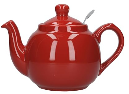 London Pottery Farmhouse 4 Cup Ceramic Teapot with Removable Infuser and Lid, Large Tea Pot with Stainless Steel Fine Mesh Strainer, 40.6 OZ / 1200ml Tea Pot for Loose Tea or Bags (Red)