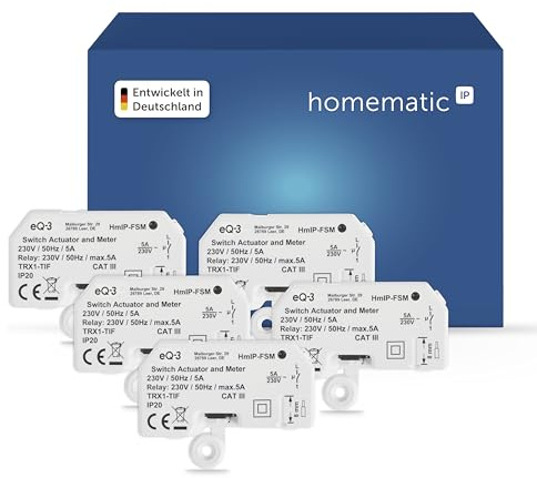 Homematic IP Schalt-Mess-Aktor – Unterputz, Packung mit 5, Smart Home, Aktor misst Strom, steuert Geräte und Leuchten per App, Alexa & Google Home, Energie sparen, 142721A0