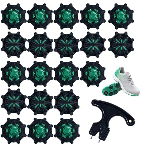 VZU 20Pcs Golf Shoe Spikes Replacement Set with Wrench, Black Green Soft Spikes Compatible with FootJoy Fast Twist 3.0 System, Stable Traction & Easy Installation