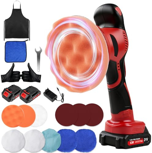 Lucidatrice Auto a Batteria, 150 mm Lucidatrice Rotorbitale, 8 Velocità Regolabili Kit Lucidatura Auto con 2×21V 1500mAh Batterie, 5800RPM per Cura dell'Auto, Ceratura, Lucidatura e Rimuovere Graffi