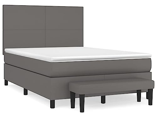 pokgdf Boxspringbett Kunstleder 140x200 cm Grau mit Taschenfederkernmatratze und höhenverstellbarem Kopfteil