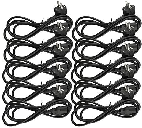 Naths Hardware® | 10x Kaltgerätekabel 1,8m | Kaltgerätestecker auf Schutzkontakt gewinkelt | PC Netzkabel 3 Polig | Netzteil Kabel C13 für Computer Monitor Bildschirm Drucker Beamer | Stromkabel PC