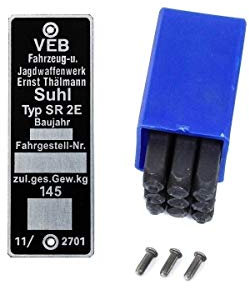 Typenschild für Simson SR 2E mit Schlagzahlen und Kerbnägeln