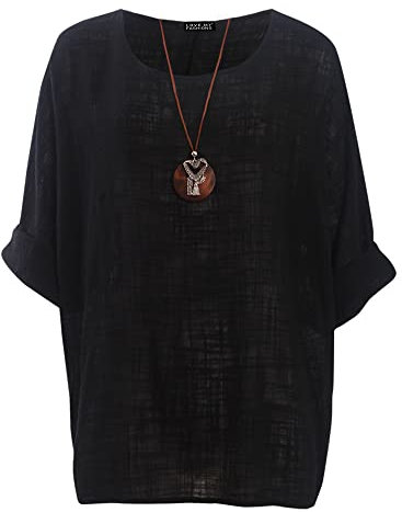 Love My Fashions® Women's Italian Lagenlook Tunic Top – Oversized Loose Fit 3/4 Sleeve Round Neck Casual & Comfortable UK Fashion Black