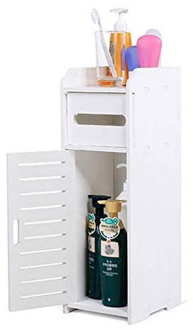 AYNEFY Slim White Bathroom Cabinet, Waterproof, Small, Side Cabinet for Bathrooms, Slim, Bat