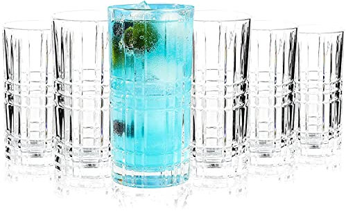 Vinsani Set of 6 Highball Regal Whisky Glasses 300ml Tumblers Classic Cut Transparent Vintage Whiskey Wine Rum Brandy Cocktail Gin Beer Drinkware Glasses Bar Gift Set for Men Women
