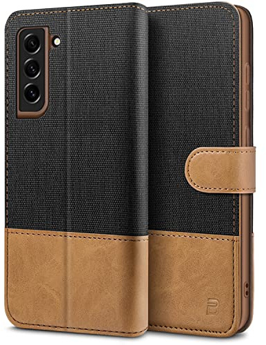 BEZ Handyhülle für Samsung Galaxy S21 FE Hülle, Tasche Kompatibel für Samsung S21 FE 5G, PU Leder Schutzhüllen aus Klappbar mit Kartenfach [RFID Schutz] Ständer, Magnetverschluss, Schwarz