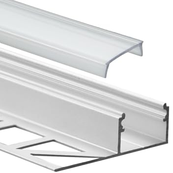T77 LED Alu Fliesenprofil 10 mm silber für LED-Streifen 3m klar | Für sauber eingelegte LED-Streifen mit geschützter Führung und gleichmäßiger Lichtverteilung, Abdeckung klar