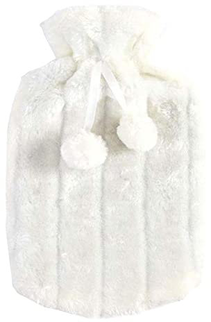 2L Hot Water Bag Cover Faux Fur Hand Warmer Plush Cloth Imitation Rabbit Fur Hot Water Bottle Decoration for Winter Supplies Gifts (White)