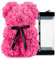 TANNESS 25cm Rose Bear with Transparent Gift Box & Black Ribbon, Rose Petals Teddy Bear Presents for Women, Artificial Flowers Rose Bear Valentines Gifts for Her - Gifts for Girlfriend (Hot Pink)
