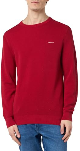 GANT Men's Cotton Pique C-neck Pullover Sweater , Ruby Red,L