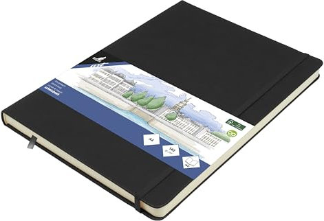 Kangaro Art Skizzenbuch A4 schwarz PU Hardcover 80 Blatt 140 Gramm cremefarbenes Papier