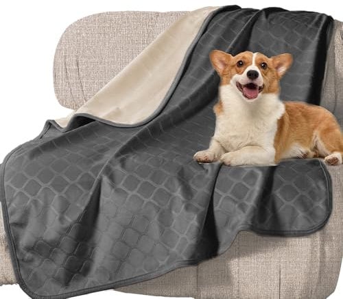 WIKEHOEX wasserdichte Hundedecke,80x100cm Outdoor Hundematte Waschbar für Grosse Hunde,Flauschig Katze ndecke und Weich Beidseitiger Sofabezug-Schutz,Grau+Beige