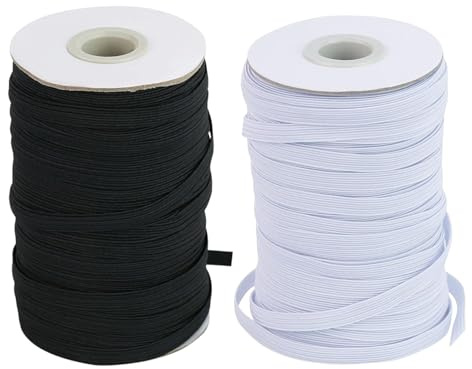 2 Piezas 6mm Banda Elástica，146 Metros de Cinta Elastica Cintas Elásticas para Costura Costura Cordón Goma Elástica para Costura Y Manualidades DIY (Blanco,Negro)