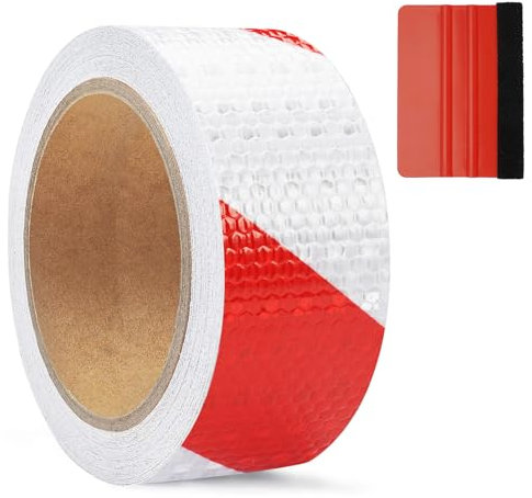 TESSTSY Reflektierendes Klebeband Rot Weiß, 5cm x 10m Reflektorband Selbstklebend, Warnmarkierung Rot Weiß, Reflektorfolie Selbstklebend, Warnaufkleber Reflektorband für Autos,Anhänger