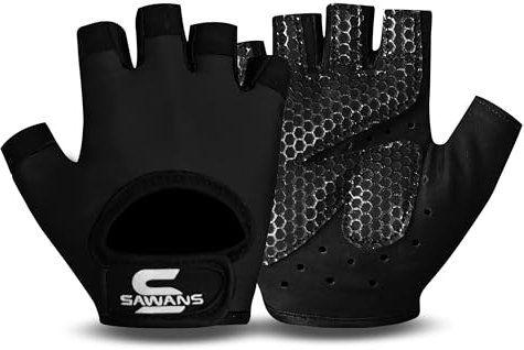 SAWANS Gewichtheberhandschuhe, Fitness-Handschuhe, für Damen und Herren, rutschfest, atmungsaktiv, für Training, Silikon, gepolstert, Handflächenschutz, Fitness, zum Aufhängen, Klimmzüge, Radfahren