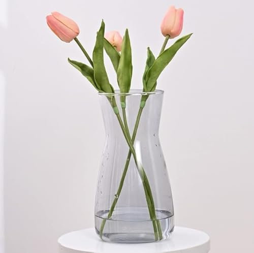 Hroevc 8 inch Clear Glass Vase for Centerpieces, Flower Vases for Bouquet for Wedding & Home Decor(Grey)