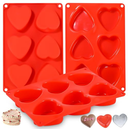 Zaxiva Moule en Silicone Coeur à 6 Cavités, Stampi in Silicone per il Cioccolato, 6-cavità Silicone per Stampi Cookie Cover Stampi per San Valentino Torta Gelatina Budino Sapone fatto a Mano