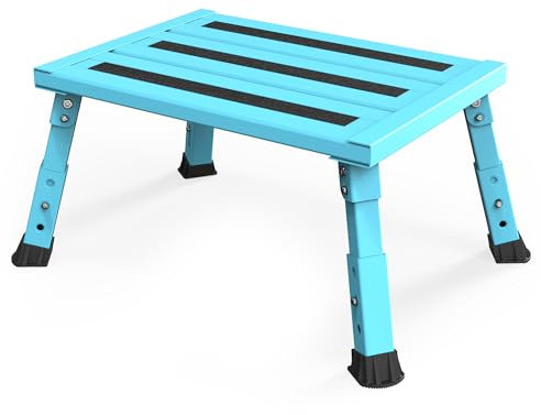 XARILK Aluminium Klappstufe Trittstufe,300KG belastbar, 3-stufige höhenverstellbarer Tritthocker, Breite Anti-Rutsch Fläche,Für Wohnmobile, Garten & Hundetreppe,Leicht & klappbar(Blau)