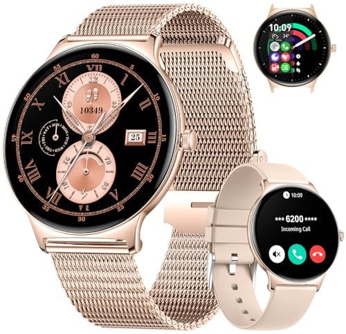 HIRREO Smartwatch Damen Mit Telefonfunktion,1.43 AMOLED Fitnessuhr Mit Schlafmonitor Kompatibel Android iOS,SchrittzäHler