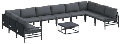 vidaXL Garden Sofa Set 11 pcs Anthracite Steel, Patio Seating, Outdoor Lounge, Garden Furniture Gathering, Terrace Set, Deck, Poolside