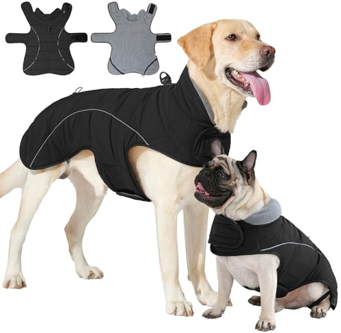 HEYWEAN Mantel Hund Wasserdicht Hundemantel Warm Winter Hundejacke Fleece Hunde Pullover Wintermantel mit D-Ring Reflektierend Hundemantel mit Klettverschluss Winterjacke Kleine Mittlere Grosse Hunde