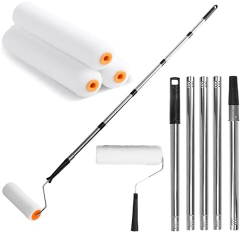Paint Roller with Extended Detachable Thickened Pole, 6.5FT Household Wall Painting Tool with 3 Quality Brush Head for Walls and Ceiling