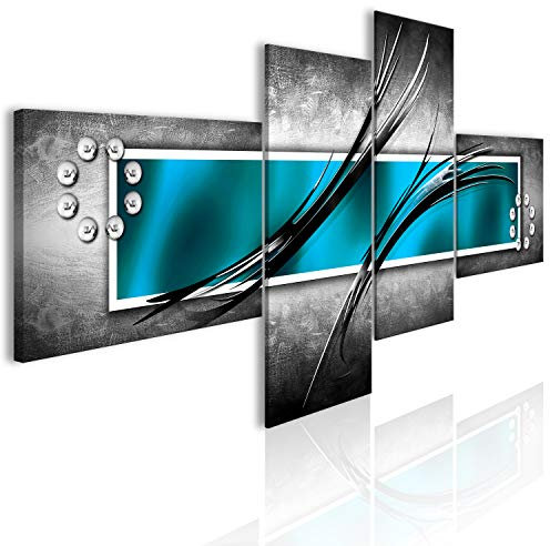 B&D XXL - Wandbilder XXL Abstrakt 200x92 cm Vlies Leinwandbild 4 Teilig Kunstdruck modern Wandbilder XXL Wanddekoration Design Wand Bild - blau türkis silber grau a-A-0526-b-o