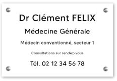 Plaque professionnelle personnalisée en PVC pour médecin - Format 30 cm x 20 cm - Blanche lettres noires - Vissé