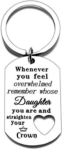 CANSHN to My Daughter Gift Keychain from Mom Dad Whenever You Feel Overwhelmed Remember Whose Daughter Valentines Birthday Graduation Gifts Key Ring to Girls Present