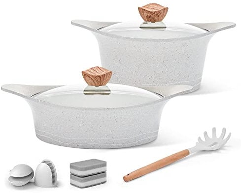 RIOVARM Inducción Juego de ollas Antiadherente Granito Casseroles Grupo de ollas Con tapa Sin PFOA 2 piezas Traje de cocina Multipropósito Cocina Olla de cocina