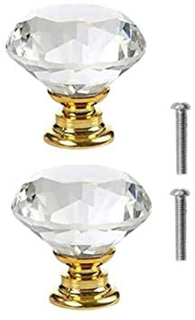 Yesmin Crystal Door Knobs,2 Pcs 40MM Crystal Drawer Carbinet Door Handle Puller with Screws for Home Kitchen Office Drawer Cupboard Closet-Golden