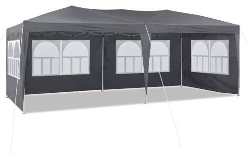 CLIPOP Pavillon 3x6 Faltpavillon, Wasserdicht Stabil mit 6 Seitenteilen, Gartenlauben Partyzelt mit UV-Schutz, Gartenpavillon für Hochzeiten Pavillon für Garten, Party, Festival (Grau)