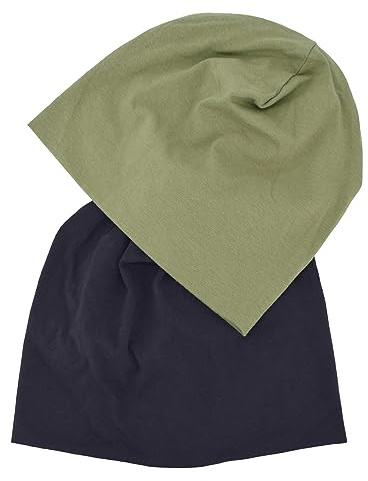 JHYWELL Baumwolle Beanie Hut Slouchy Jersey Weiche Hüte Totenkopf Caps Leichte Schlafmütze Sommer Running Beanies für Männer und Frauen, Schwarz & Salbei, 3XL/Einheitsgröße