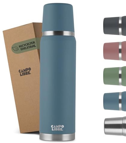 Campo Libre. Jaco® Thermoskanne 1L, 750ml, 500ml I Thermos mit Becher I Unsere Thermosflasche mind. 24h heiß I Isolierkanne mit Doppelwandisolierung ist zu 100% auslaufsicher & recycelter Edelstahl
