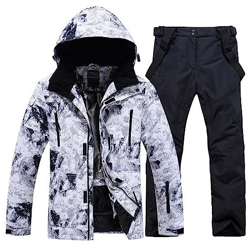 ALSOGO Herren Skianzug Ski Jacke und Hose Set Wasserdichter Schneeanzug Snowboard Jacke Hose Skikleidung Für Männer Black M