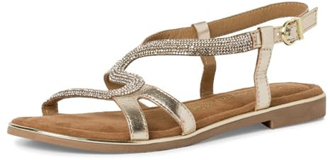 MARCO TOZZI Damen Sandalen mit Absatz Glitzer aus Leder, Gold (Gold Comb), 39 EU