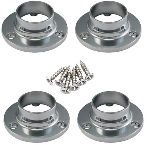 Round 25mm Wardrobe Rail Locking End Socket Suit Chrome Wardrobe Hanging Sockets with Screws Rail Rod End Supports Wardrobe Rod Socket Fitting Pack of 4.