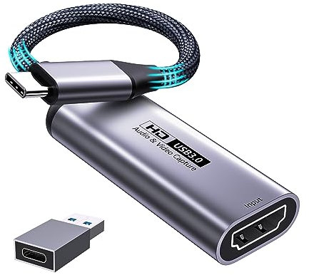 Fulfalic Carte de capture vidéo 4K HDMI vers USB C 3.0, 1080p HD 60 fps en direct et enregistrement vidéo audio pour jeux, streaming, enseignement, vidéoconférence