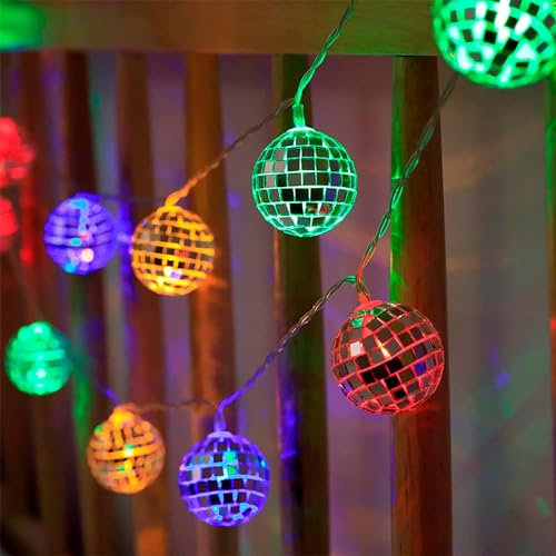 EONANT Discokugel-Lichterkette, 3 m, 20 LEDs, batteriebetrieben, für Innen- und Außenbereich, Terrasse, Party, Hof, Dekoration (Mehrfarbig 20LED)