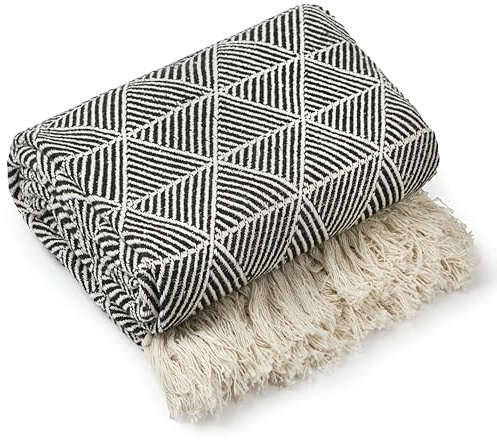 Emma Barclay Throw Blanket For Sofas Bed Extra Large Recycled Cotton Throws For Settees In Black Throw Scandi Woven Blankets - Zahra Collection 90 x 100 (229cm x 254cm) Black