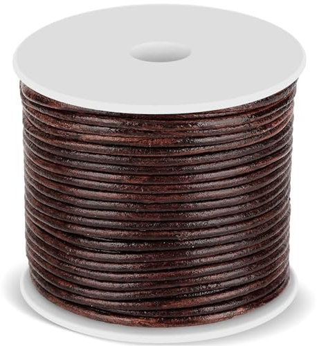 Anezus Leather Cord, Round Leather String, Retro Brown Leather Lace, Leather Rope Cord Leather Twine for Bracelets, Necklaces, Jewelry Making and Crafts